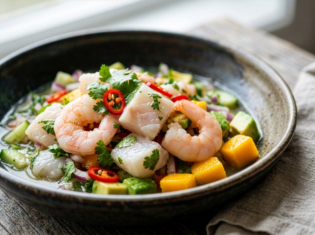 Ceviche med torsk och räkor