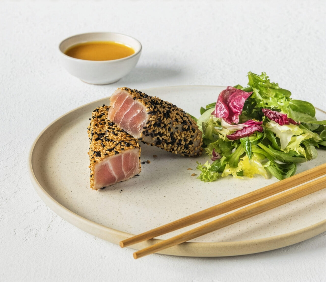 Halstrad tonfisk och lax “sashimi”-style